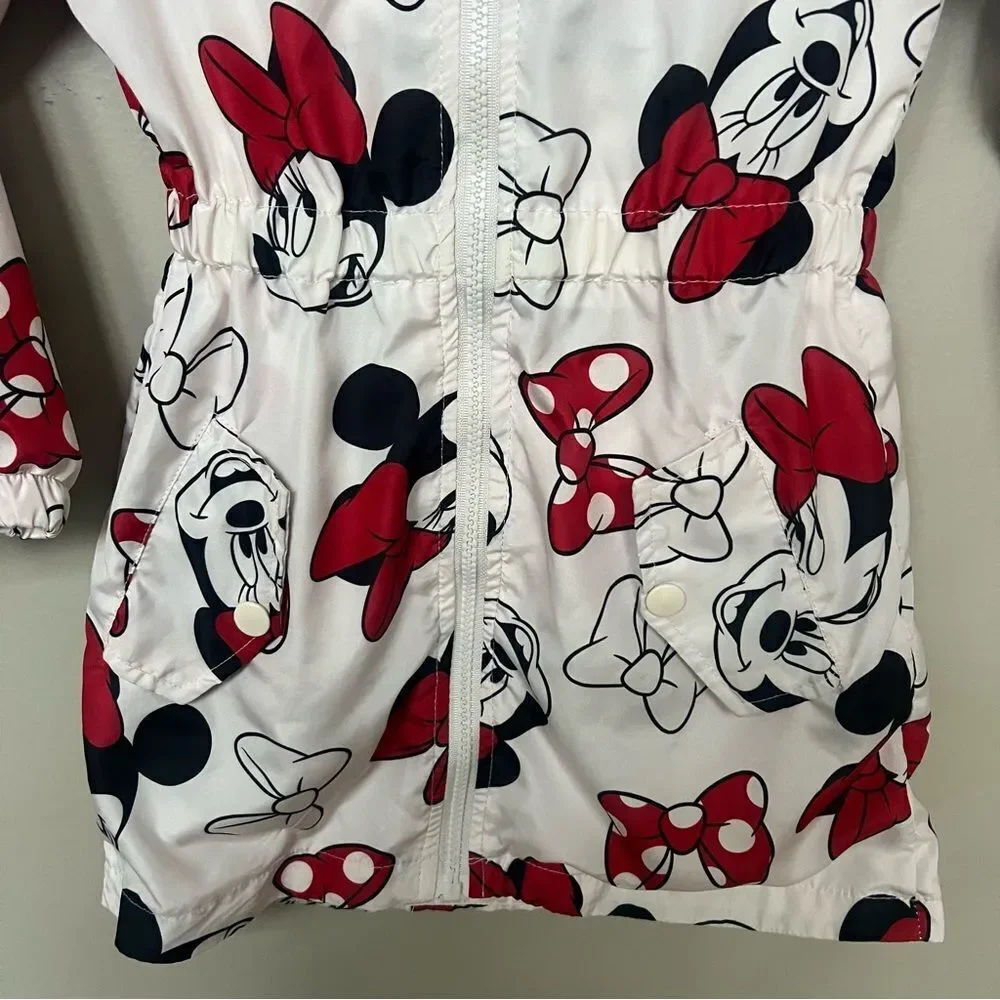 Disney Minnie Mouse Red and White Jacket Windbreaker White Red Black Hood Bow